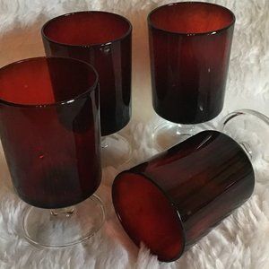 Ruby Red Glasses Arcoroc Luminarc VTG Set of 4